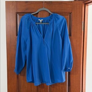 Joie Royal Blue Gathered V-Neck Blouse